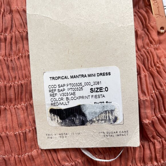 Johanna Ortiz Tropical Mantra Mini Dress Blockprint Fiesta Red Size 0 NEW NWT - Picture 8 of 13